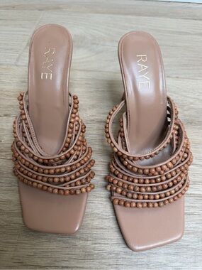 RAYE Tan Beaded Multi-Strap Slide Mules